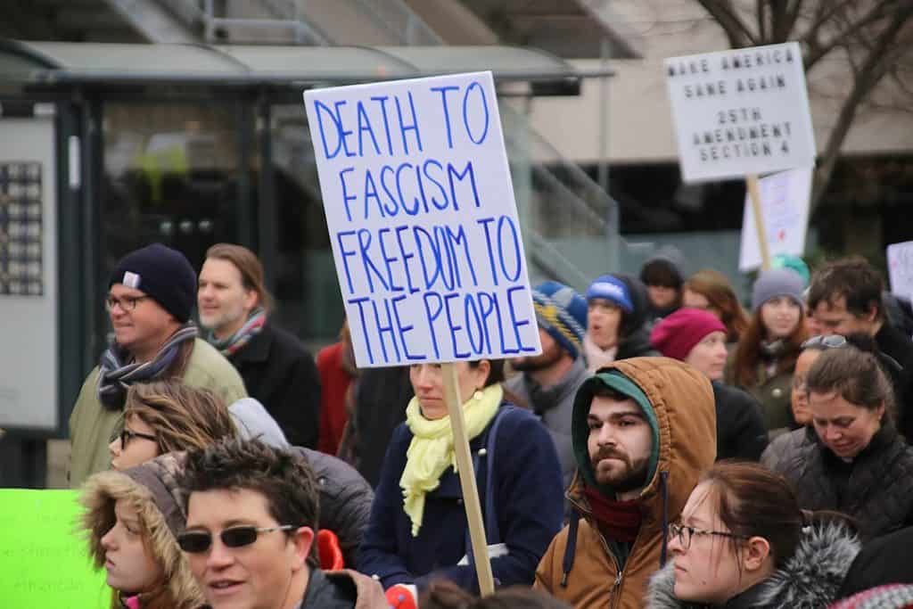 An anti fascism sign